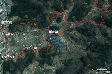 보령 청라농공단지 조성사업 위치도. 청라면 일대 사업대상지를 중심으로 반경 1km, 3km, 5km 원이 표시되어 있으며, 주변에 청라면, 청천저수지, 덕월산, 성주산, 성태산 등 주요 지명이 표기됨. 주요 도로로 국도 36호선과 609번 지방도가 지남.